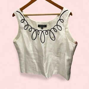 Cute Kasper creamy white silky ribbon design embellishments top